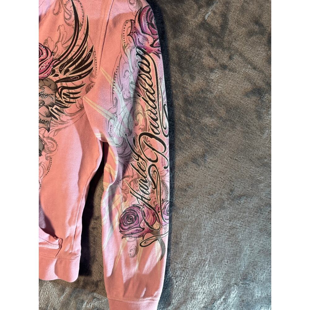 Vtg Y2K Pink Harley Davidson Zip Up Hoodie Size SM Rose Biker Barbie Grunge - Picture 9 of 9